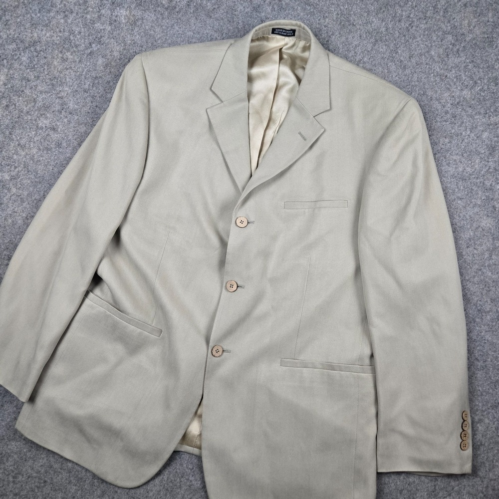 Joseph Feiss Blazer Mens Size 42S Beige Khaki Oatmeal 100% Silk 3 Button Casual